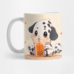 A long-haired dalmatian puppy drinking bubble tea Mug